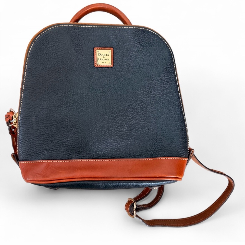 Dooney & Bourke Black and Brown Pebble Grain Zip Pod Backpack